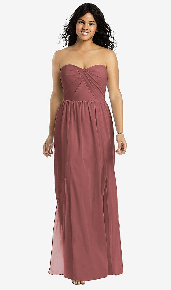 Front View - English Rose Strapless Draped Bodice Maxi Dress with Front Slits