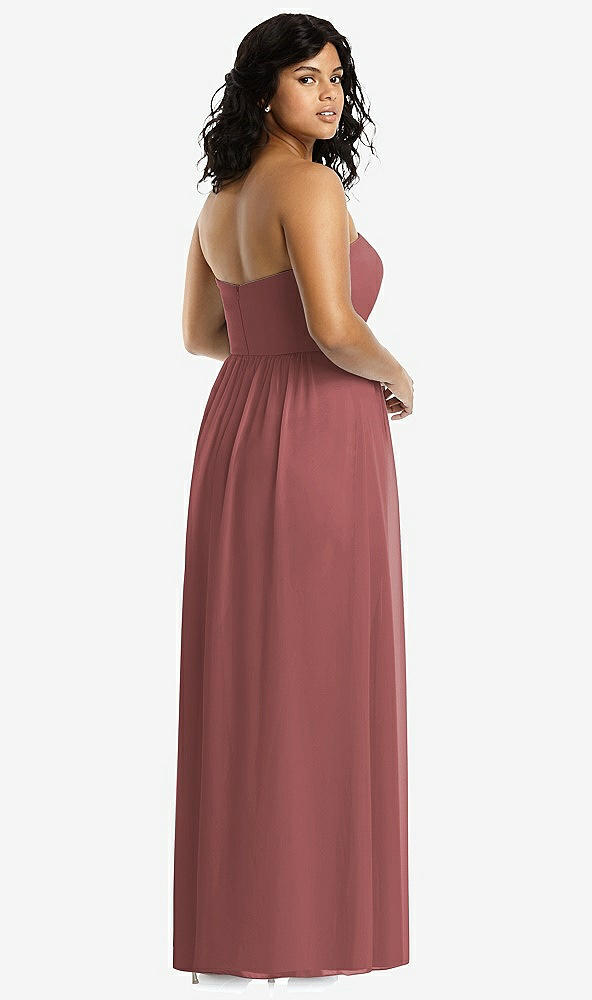 Back View - English Rose Strapless Draped Bodice Maxi Dress with Front Slits