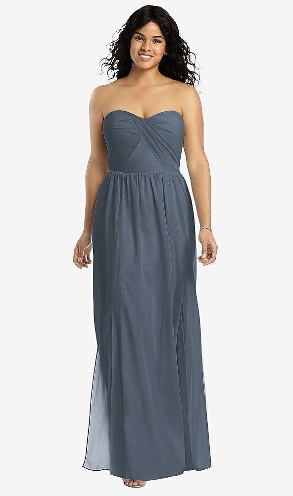 Front View - Silverstone Strapless Draped Bodice Maxi Dress with Front Slits