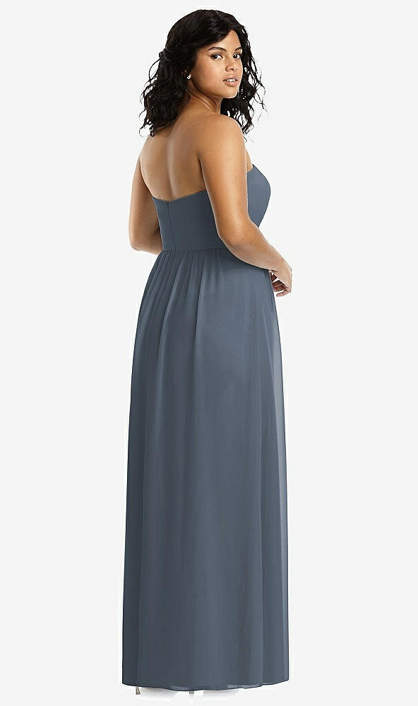 Back View - Silverstone Strapless Draped Bodice Maxi Dress with Front Slits