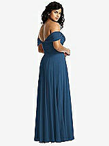 Rear View Thumbnail - Dusk Blue Off-the-Shoulder Draped Chiffon Maxi Dress