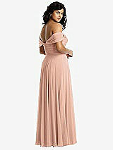 Rear View Thumbnail - Pale Peach Off-the-Shoulder Draped Chiffon Maxi Dress