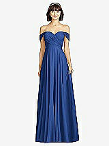 Alt View 1 Thumbnail - Classic Blue Off-the-Shoulder Draped Chiffon Maxi Dress