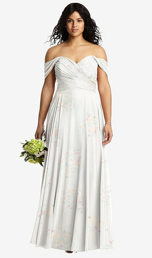 Front View - Spring Fling Off-the-Shoulder Draped Chiffon Maxi Dress