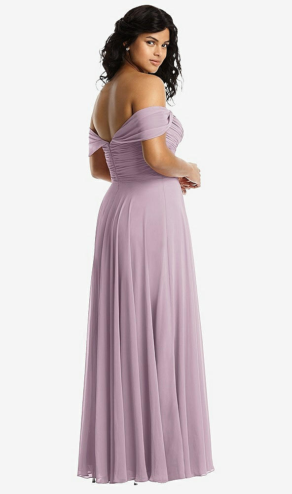 Back View - Suede Rose Off-the-Shoulder Draped Chiffon Maxi Dress