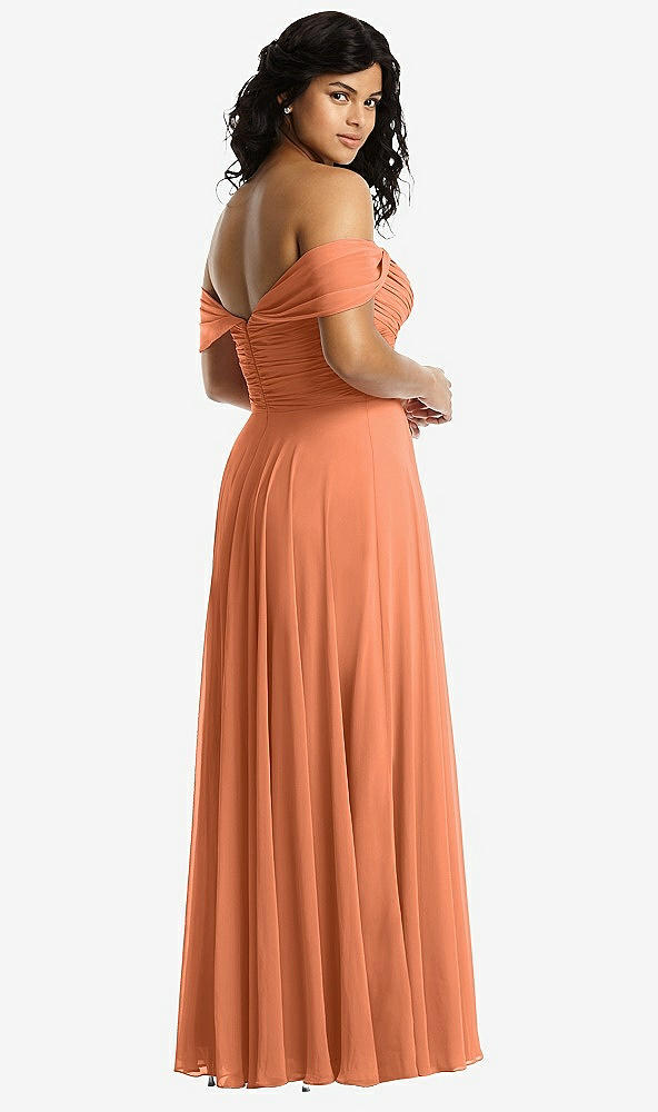 Back View - Sweet Melon Off-the-Shoulder Draped Chiffon Maxi Dress