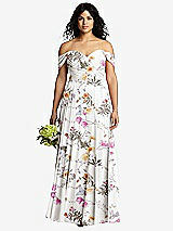Front View Thumbnail - Butterfly Botanica Ivory Off-the-Shoulder Draped Chiffon Maxi Dress