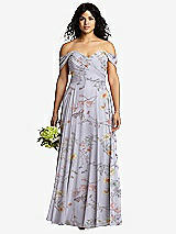 Front View Thumbnail - Butterfly Botanica Silver Dove Off-the-Shoulder Draped Chiffon Maxi Dress