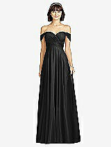 Alt View 1 Thumbnail - Black Off-the-Shoulder Draped Chiffon Maxi Dress