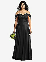Front View Thumbnail - Black Off-the-Shoulder Draped Chiffon Maxi Dress