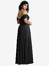 Rear View Thumbnail - Black Off-the-Shoulder Draped Chiffon Maxi Dress