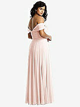 Rear View Thumbnail - Blush Off-the-Shoulder Draped Chiffon Maxi Dress