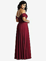 Rear View Thumbnail - Burgundy Off-the-Shoulder Draped Chiffon Maxi Dress