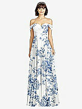 Alt View 1 Thumbnail - Cottage Rose Dusk Blue Off-the-Shoulder Draped Chiffon Maxi Dress