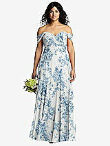Front View Thumbnail - Cottage Rose Dusk Blue Off-the-Shoulder Draped Chiffon Maxi Dress