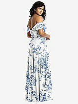 Rear View Thumbnail - Cottage Rose Dusk Blue Off-the-Shoulder Draped Chiffon Maxi Dress