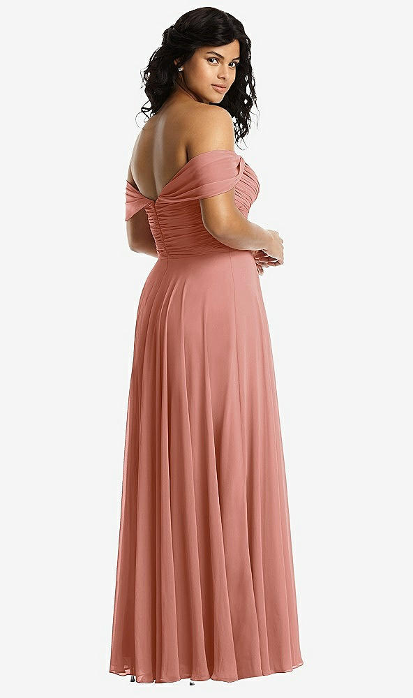 Back View - Desert Rose Off-the-Shoulder Draped Chiffon Maxi Dress