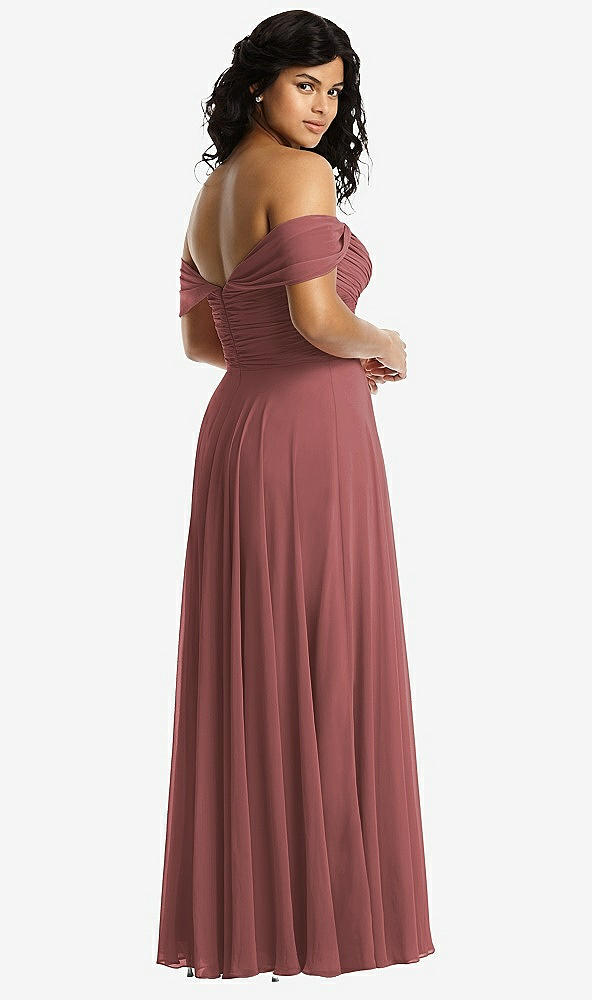 Back View - English Rose Off-the-Shoulder Draped Chiffon Maxi Dress