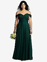 Front View Thumbnail - Evergreen Off-the-Shoulder Draped Chiffon Maxi Dress