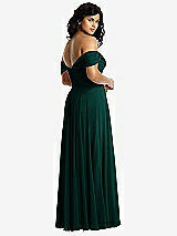 Rear View Thumbnail - Evergreen Off-the-Shoulder Draped Chiffon Maxi Dress