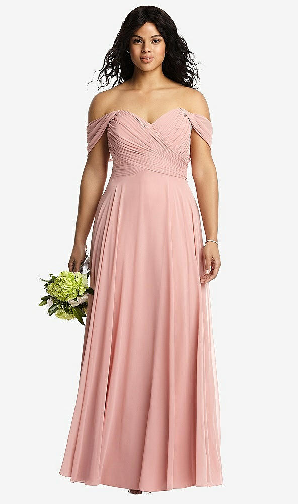 Front View - French Blue Off-the-Shoulder Draped Chiffon Maxi Dress