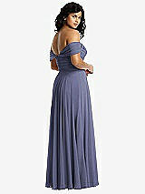 Rear View Thumbnail - French Blue Off-the-Shoulder Draped Chiffon Maxi Dress