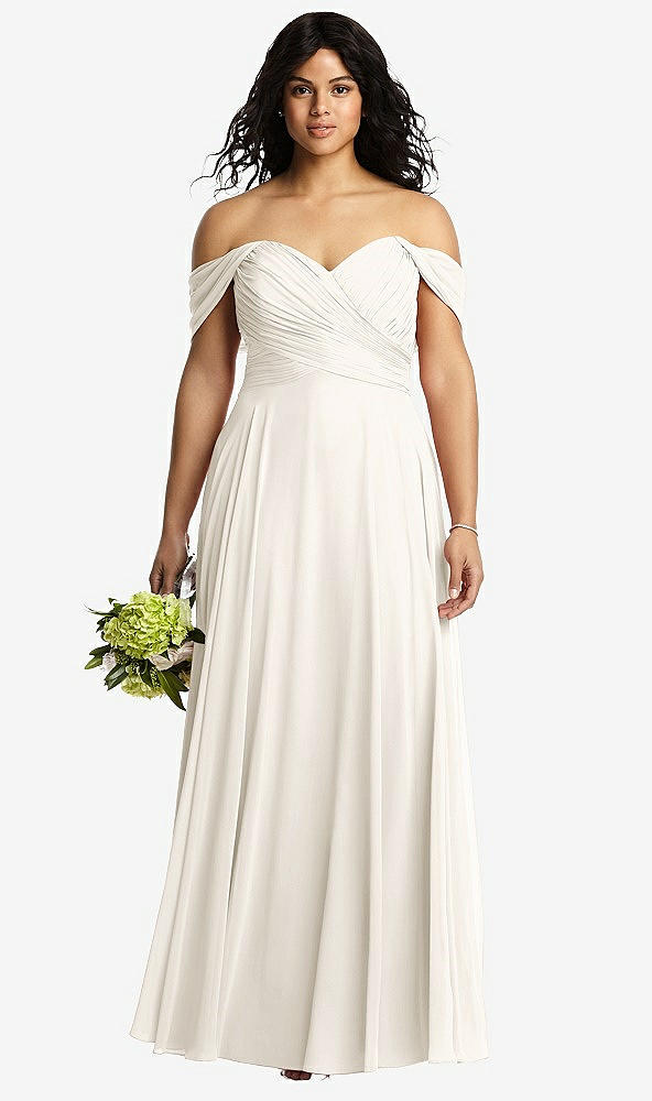 Front View - Ivory Off-the-Shoulder Draped Chiffon Maxi Dress