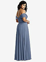 Rear View Thumbnail - Larkspur Blue Off-the-Shoulder Draped Chiffon Maxi Dress