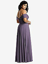 Rear View Thumbnail - Lavender Off-the-Shoulder Draped Chiffon Maxi Dress