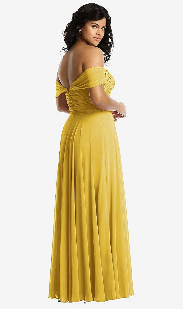 Back View - Marigold Off-the-Shoulder Draped Chiffon Maxi Dress