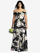 Front View Thumbnail - Noir Garden Off-the-Shoulder Draped Chiffon Maxi Dress
