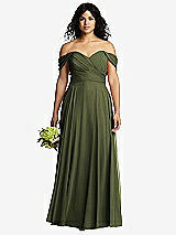 Front View Thumbnail - Olive Green Off-the-Shoulder Draped Chiffon Maxi Dress