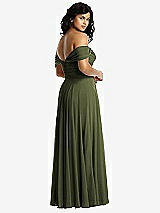 Rear View Thumbnail - Olive Green Off-the-Shoulder Draped Chiffon Maxi Dress