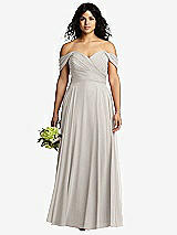 Front View Thumbnail - Oyster Off-the-Shoulder Draped Chiffon Maxi Dress