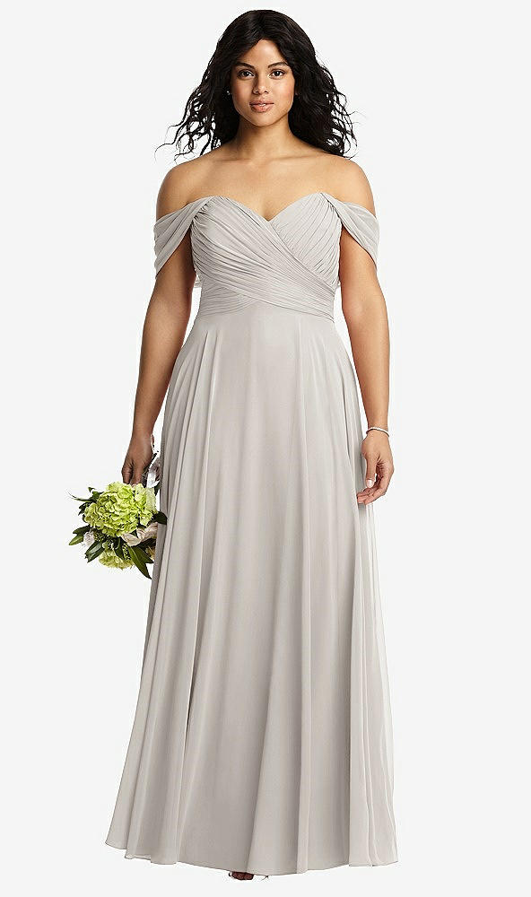 Front View - Oyster Off-the-Shoulder Draped Chiffon Maxi Dress