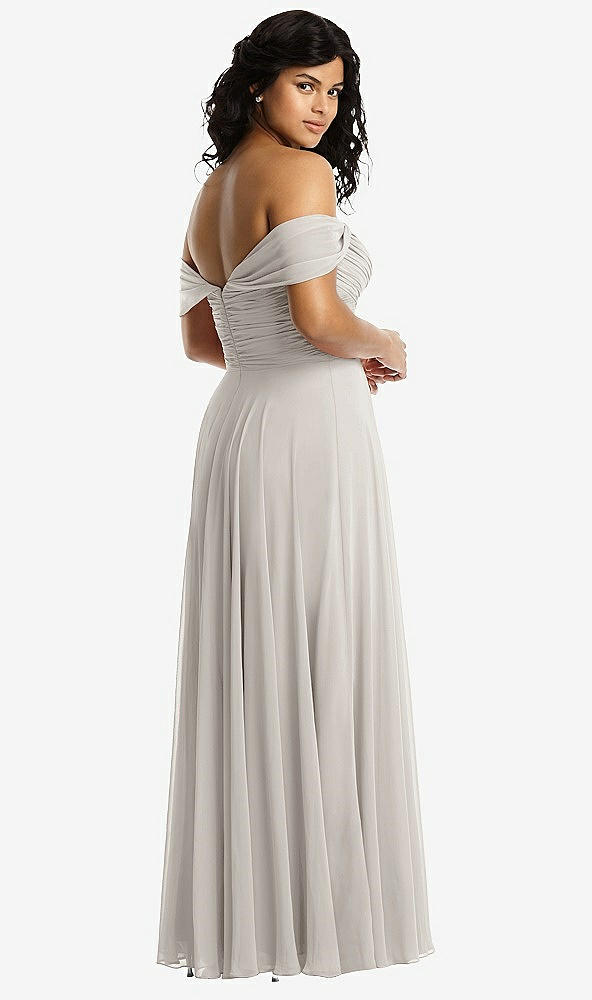 Back View - Oyster Off-the-Shoulder Draped Chiffon Maxi Dress