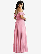 Rear View Thumbnail - Peony Pink Off-the-Shoulder Draped Chiffon Maxi Dress