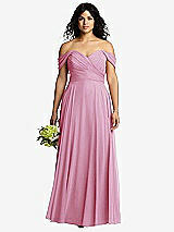 Front View Thumbnail - Powder Pink Off-the-Shoulder Draped Chiffon Maxi Dress