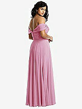 Rear View Thumbnail - Powder Pink Off-the-Shoulder Draped Chiffon Maxi Dress