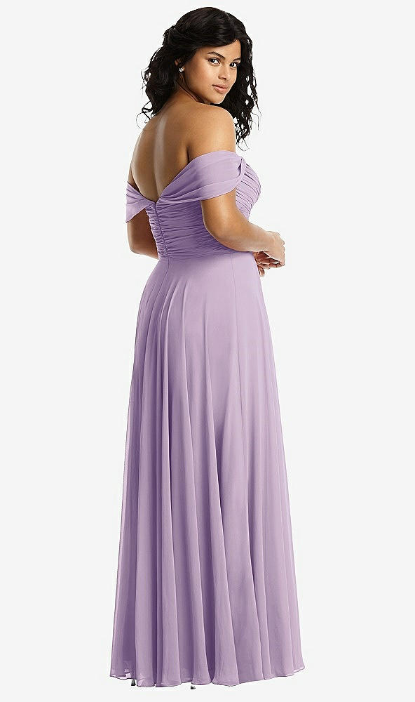 Back View - Pale Purple Off-the-Shoulder Draped Chiffon Maxi Dress