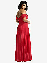 Rear View Thumbnail - Parisian Red Off-the-Shoulder Draped Chiffon Maxi Dress