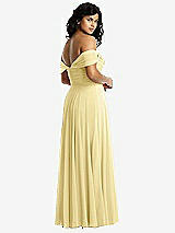 Rear View Thumbnail - Pale Yellow Off-the-Shoulder Draped Chiffon Maxi Dress