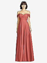 Alt View 1 Thumbnail - Coral Pink Off-the-Shoulder Draped Chiffon Maxi Dress