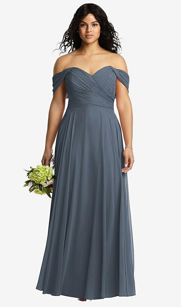 Front View - Silverstone Off-the-Shoulder Draped Chiffon Maxi Dress