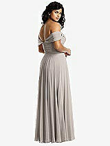 Rear View Thumbnail - Taupe Off-the-Shoulder Draped Chiffon Maxi Dress