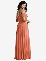 Rear View Thumbnail - Terracotta Copper Off-the-Shoulder Draped Chiffon Maxi Dress