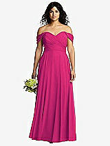 Front View Thumbnail - Think Pink Off-the-Shoulder Draped Chiffon Maxi Dress
