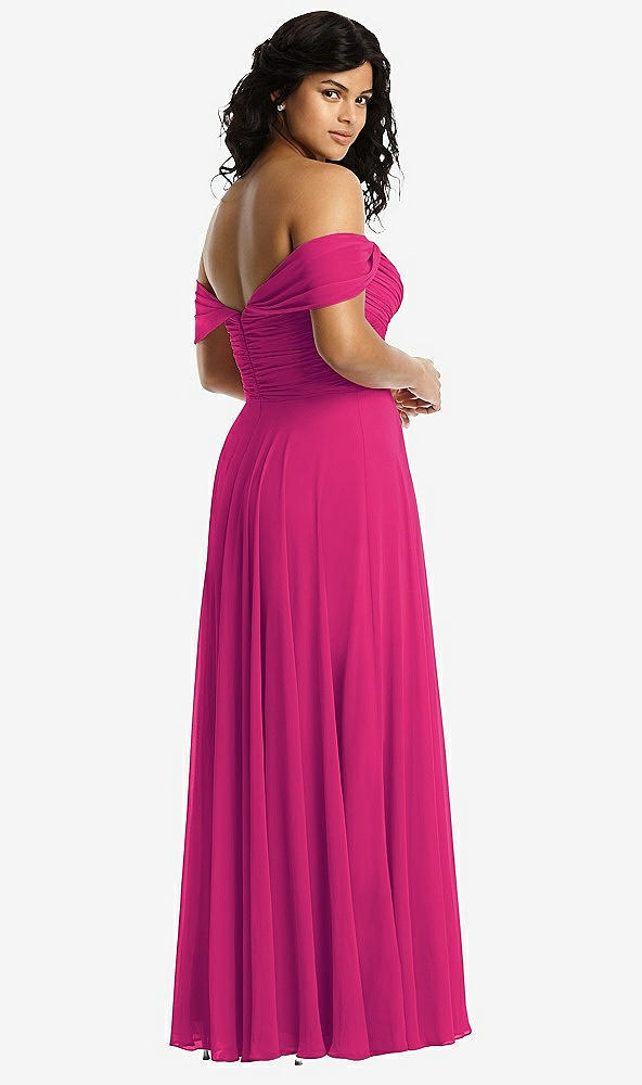 Back View - Think Pink Off-the-Shoulder Draped Chiffon Maxi Dress