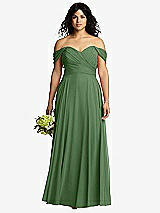 Front View Thumbnail - Vineyard Green Off-the-Shoulder Draped Chiffon Maxi Dress