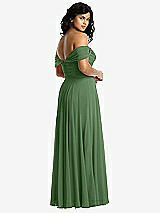 Rear View Thumbnail - Vineyard Green Off-the-Shoulder Draped Chiffon Maxi Dress